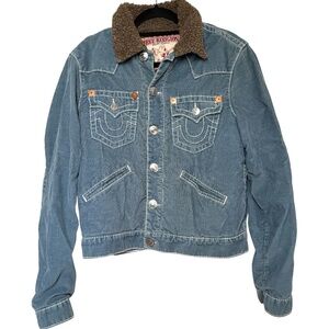 Y2k True Religion Jimmy Sherpa Big T Corduroy Jacket Womans SZ M